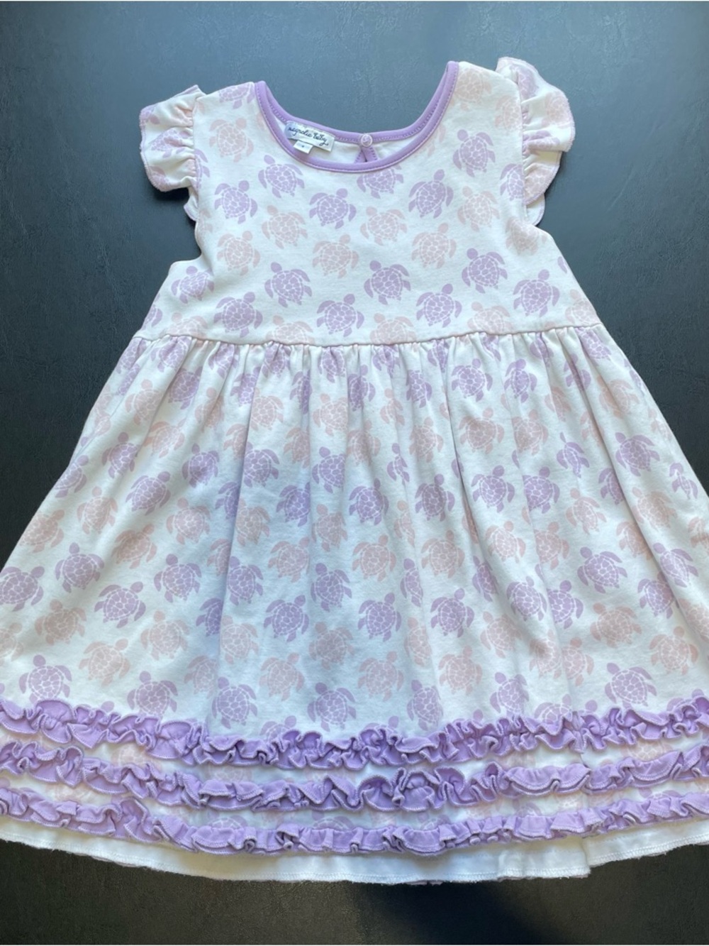 Magnolia Baby (Pima Cotton) Lavender Turtle Print Ruffle Hem Dress